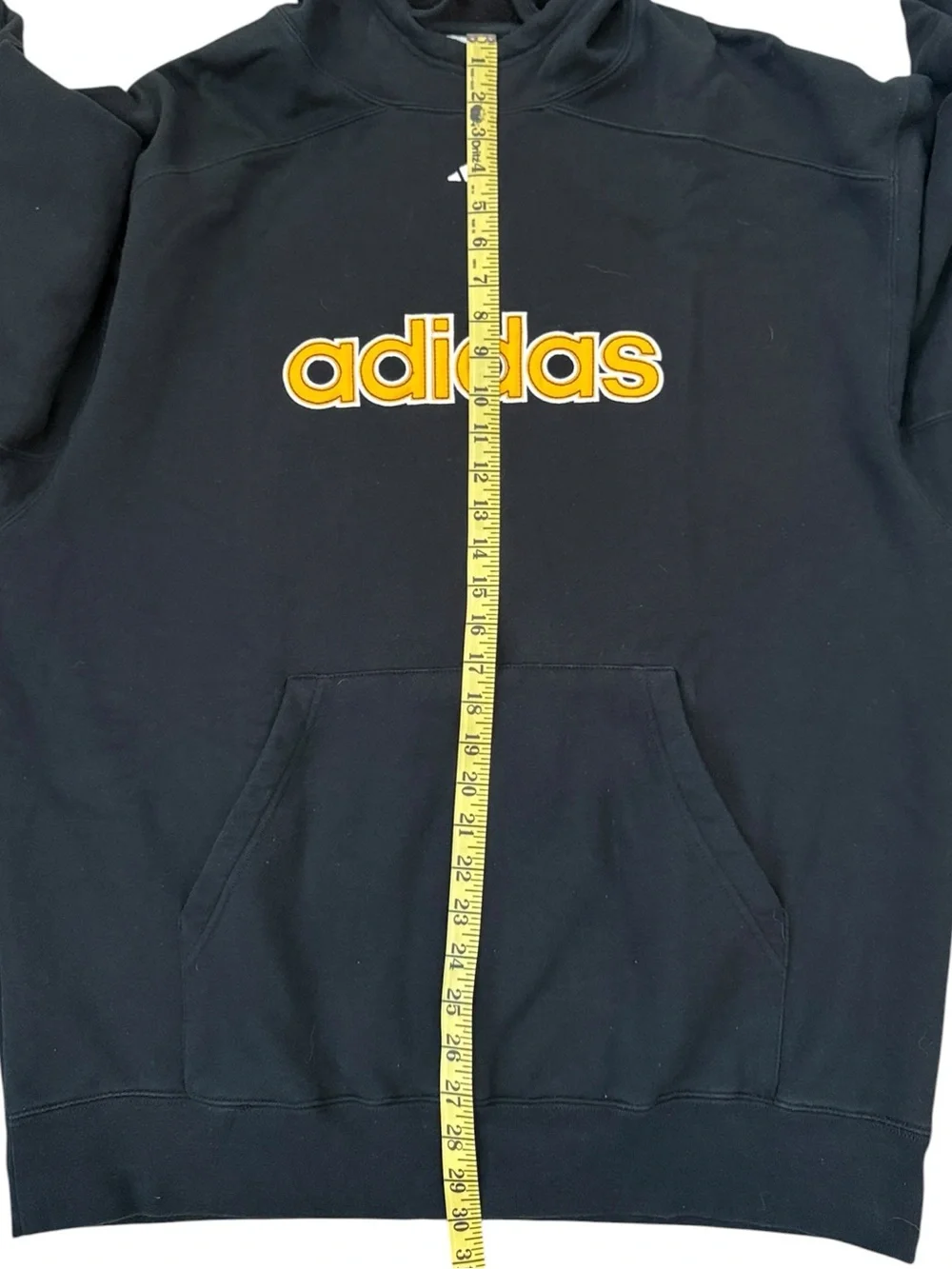 Vintage Y2K Adidas Center Spellout Logo Hoodie Black Yellow Size XL Heavyweight